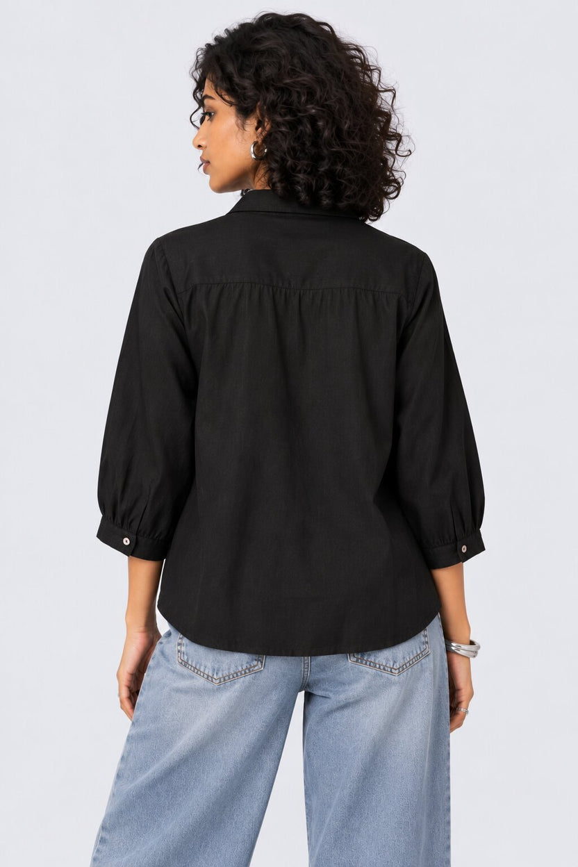 Womens Black Embroidered Button Down Shirt - Image 5