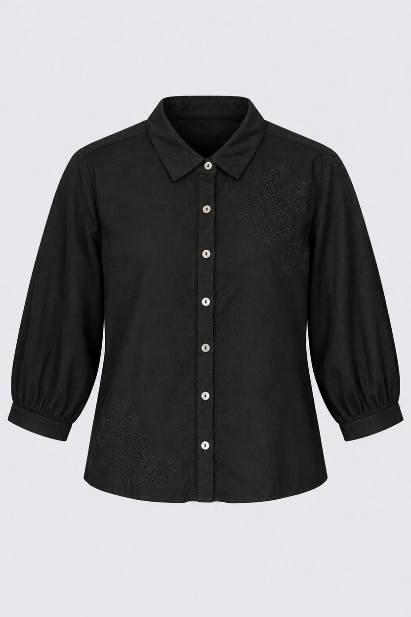 Womens Black Embroidered Button Down Shirt - Image 7