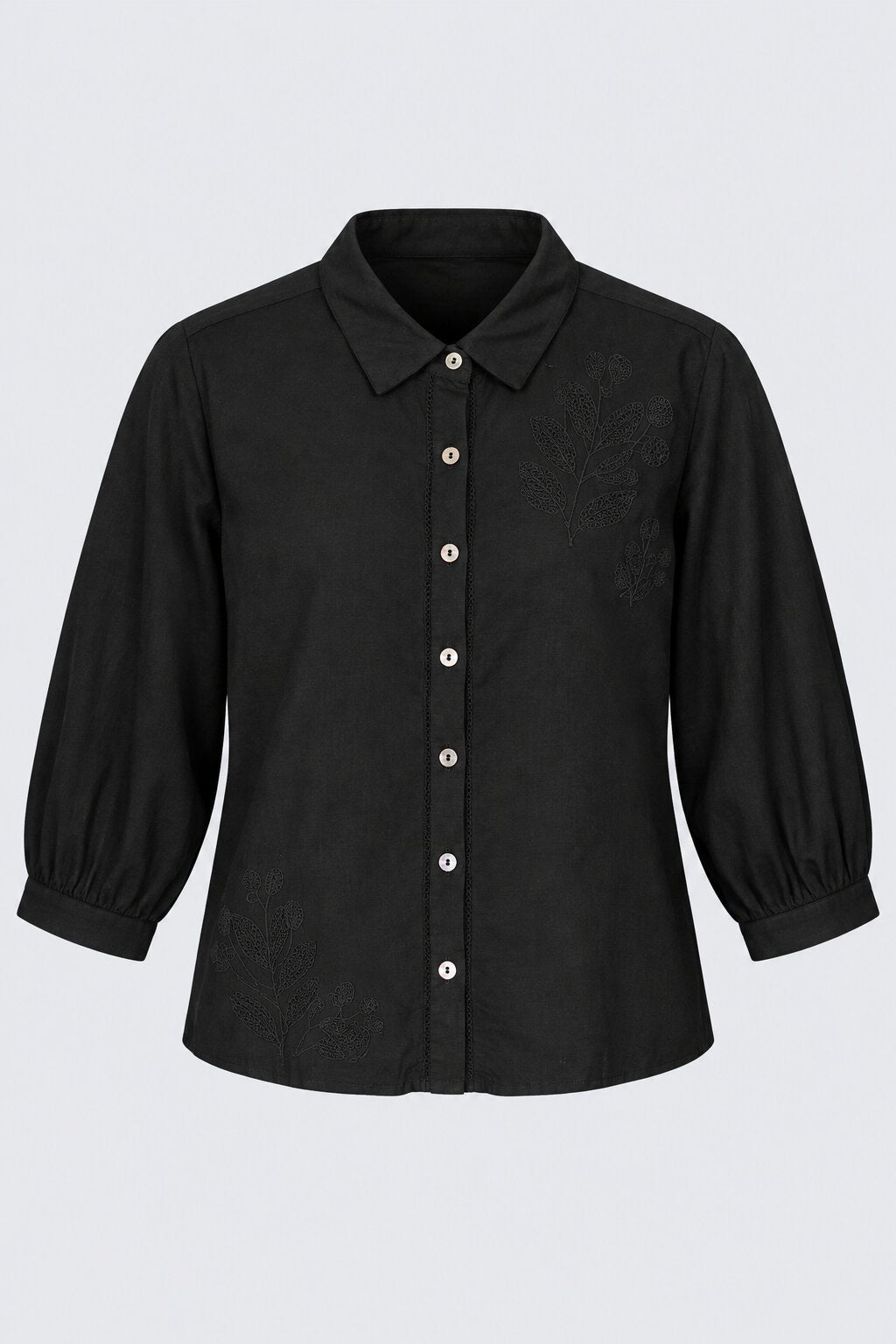 Womens Black Embroidered Button Down Shirt - Image 7