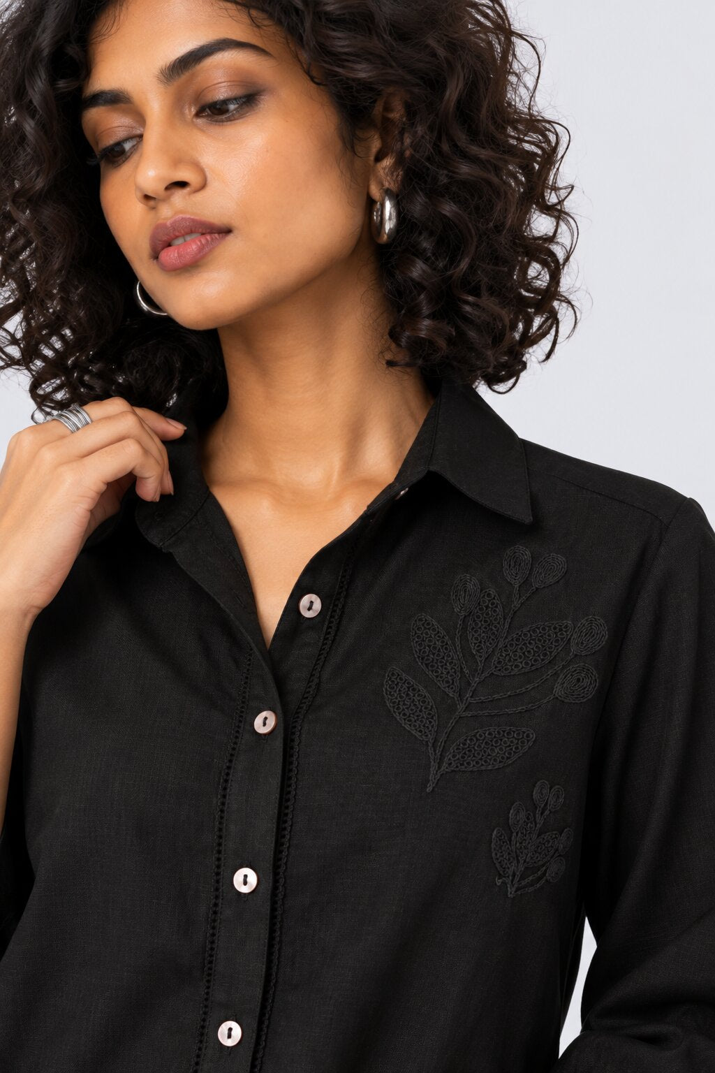 Womens Black Embroidered Button Down Shirt - Image 9