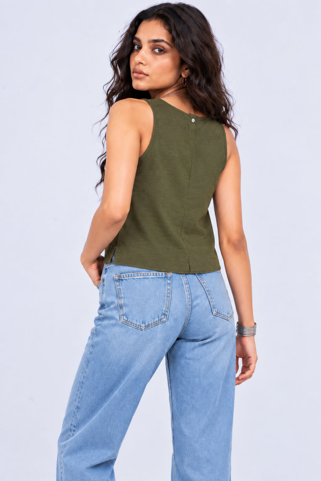 Womens Olive Textured Sleeveless Top - Image 5