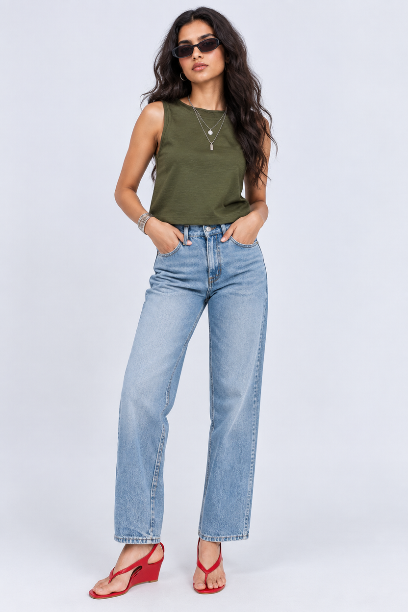 Womens Olive Textured Sleeveless Top - Image 6