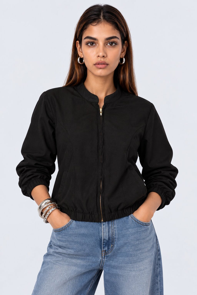 Womens Regular Fit Black Zip Front Jacket - Image 2