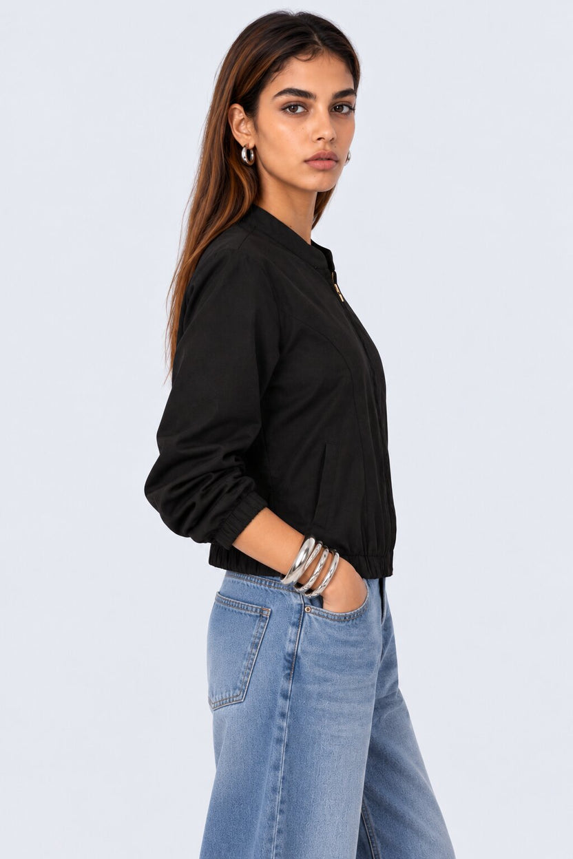 Womens Regular Fit Black Zip Front Jacket - Image 4