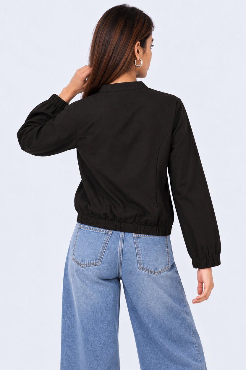 Womens Regular Fit Black Zip Front Jacket - Image 5
