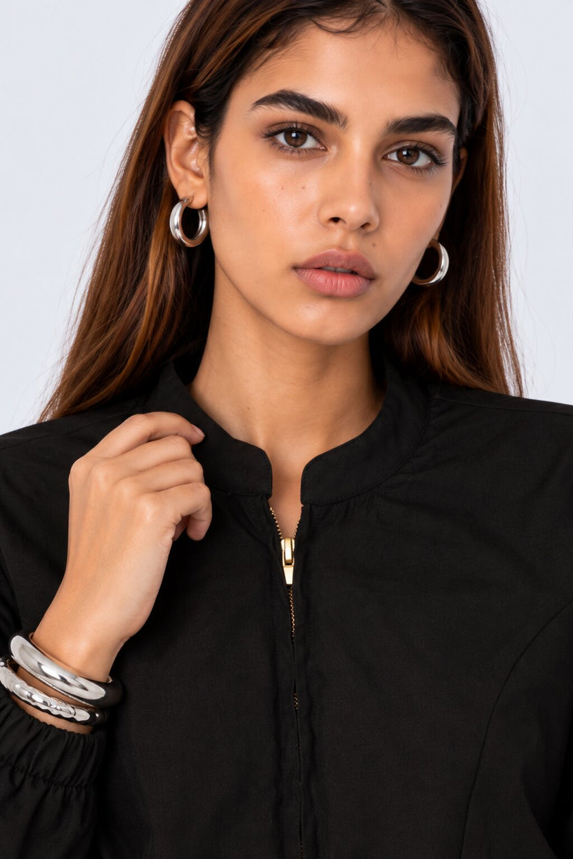 Womens Regular Fit Black Zip Front Jacket - Image 9