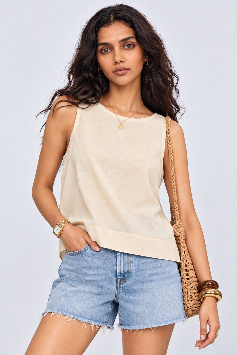 Womens Solid Sleeveless Round Neck Top - Image 1