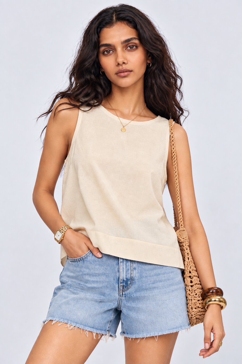 Womens Solid Sleeveless Round Neck Top - Image 1