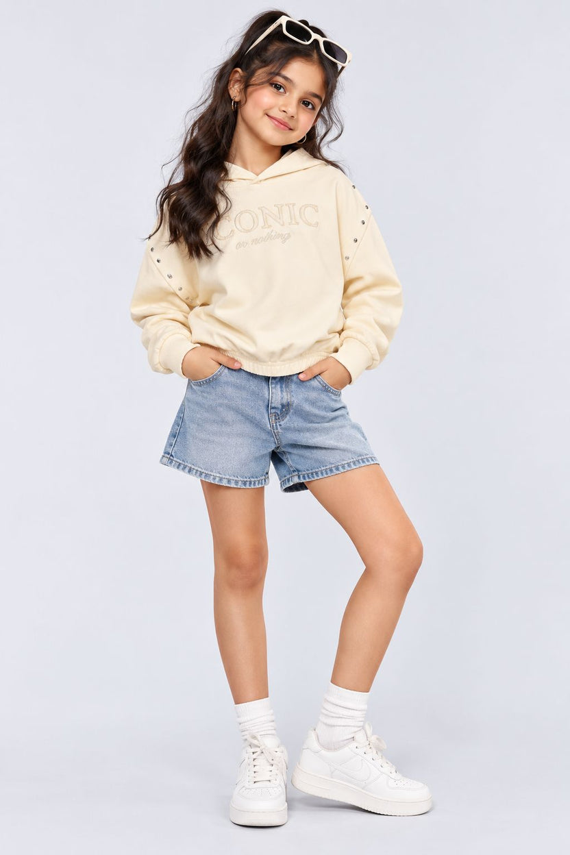 Tweens Girls Off White Embellished Hooded Sweatshirt - Image 2