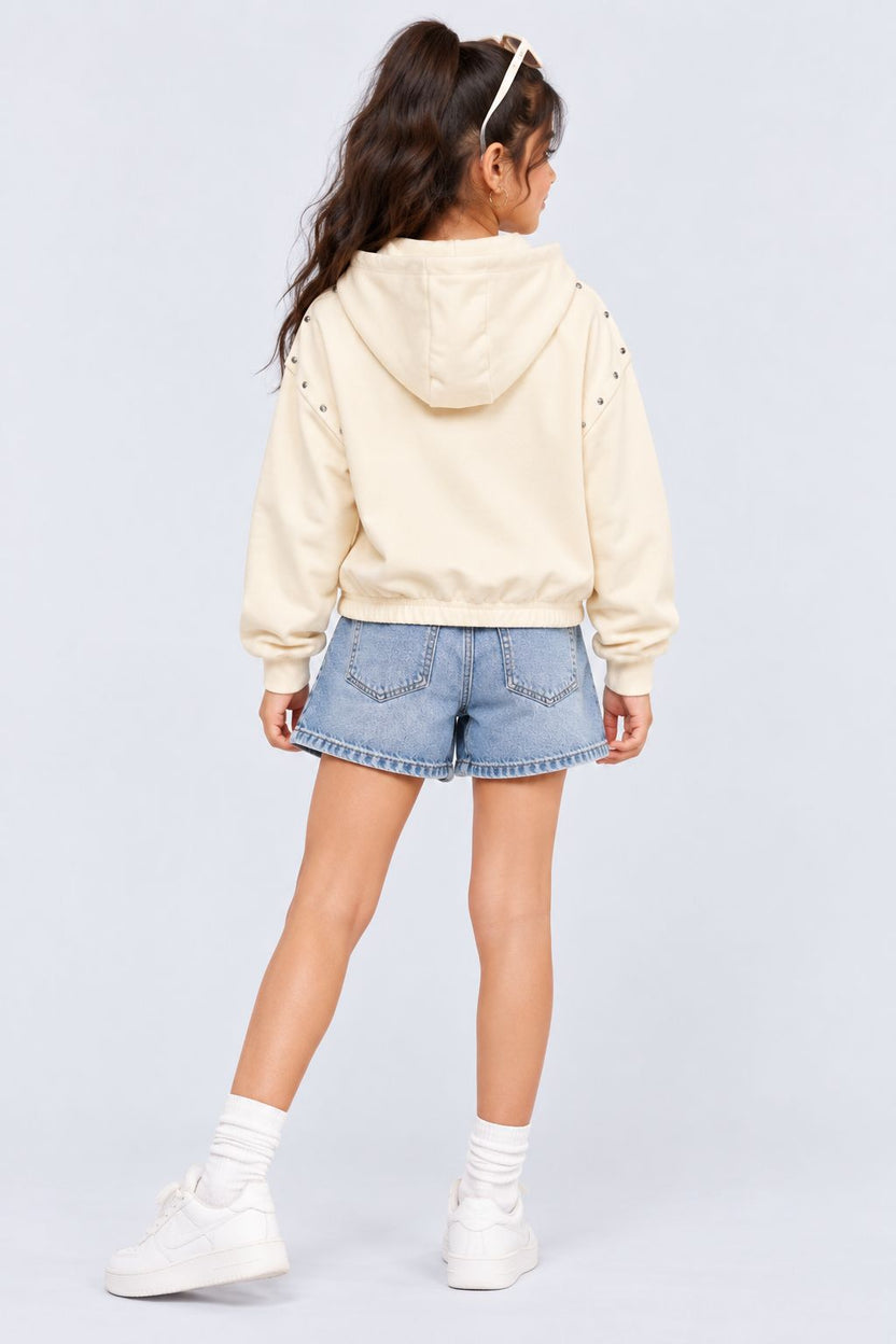 Tweens Girls Off White Embellished Hooded Sweatshirt - Image 3