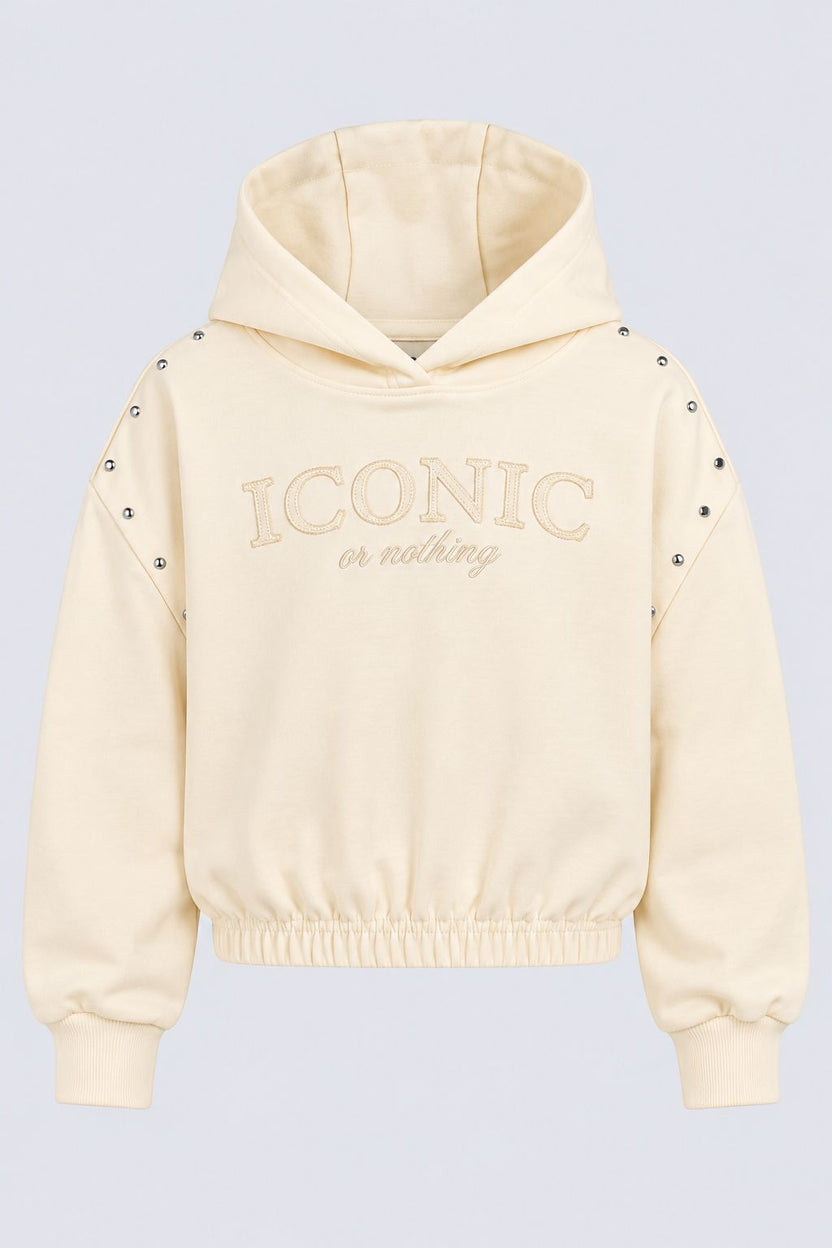 Tweens Girls Off White Embellished Hooded Sweatshirt - Image 4