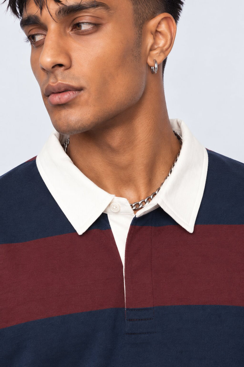 Mens Relaxed Fit Maroon Striped Sweatshirt - Image 3