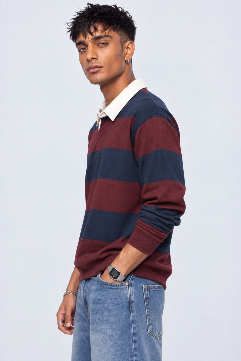 Mens Relaxed Fit Maroon Striped Sweatshirt - Image 4