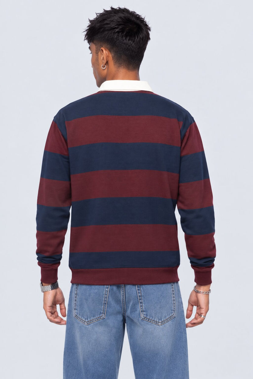 Mens Relaxed Fit Maroon Striped Sweatshirt - Image 5