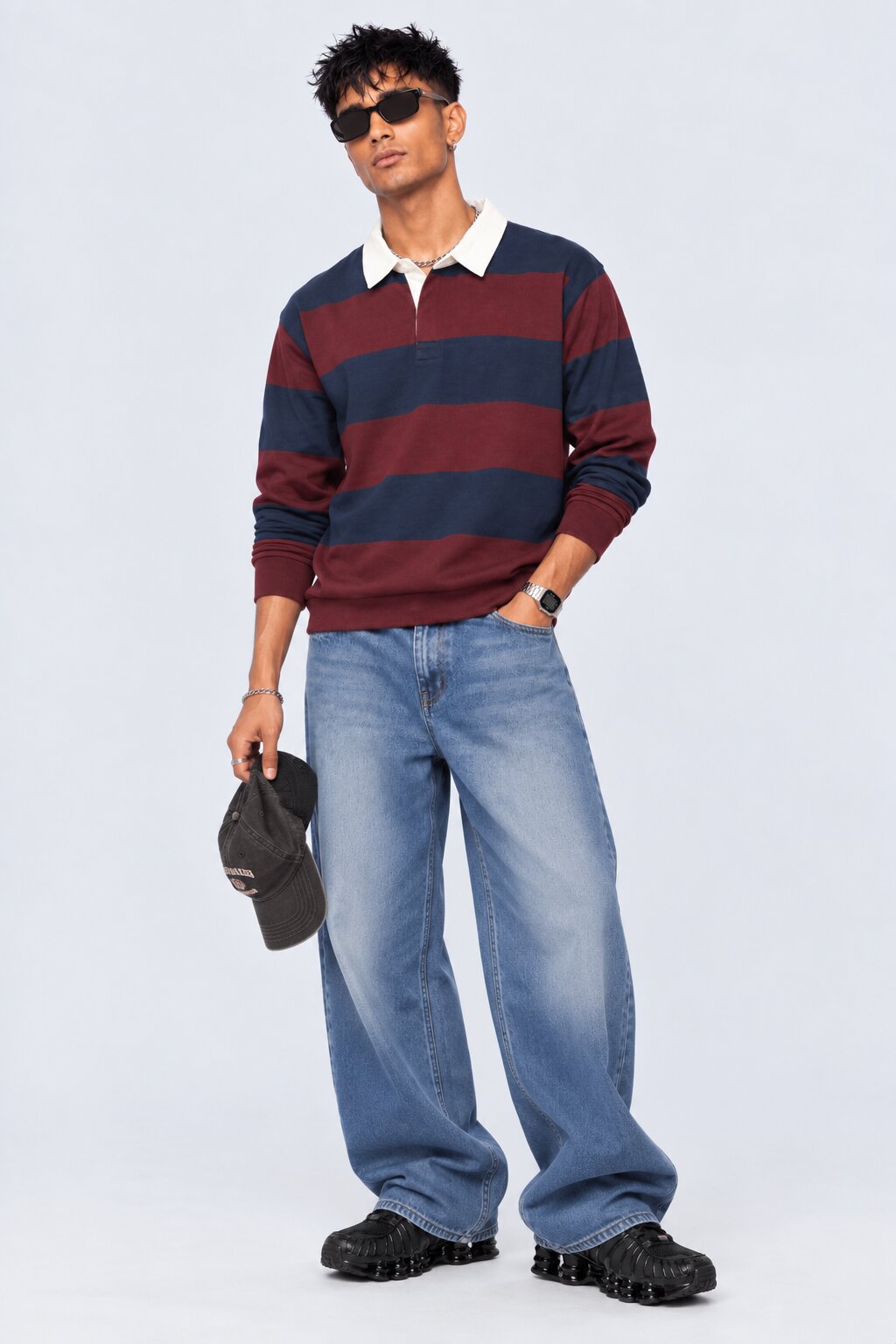 Mens Relaxed Fit Maroon Striped Sweatshirt - Image 6