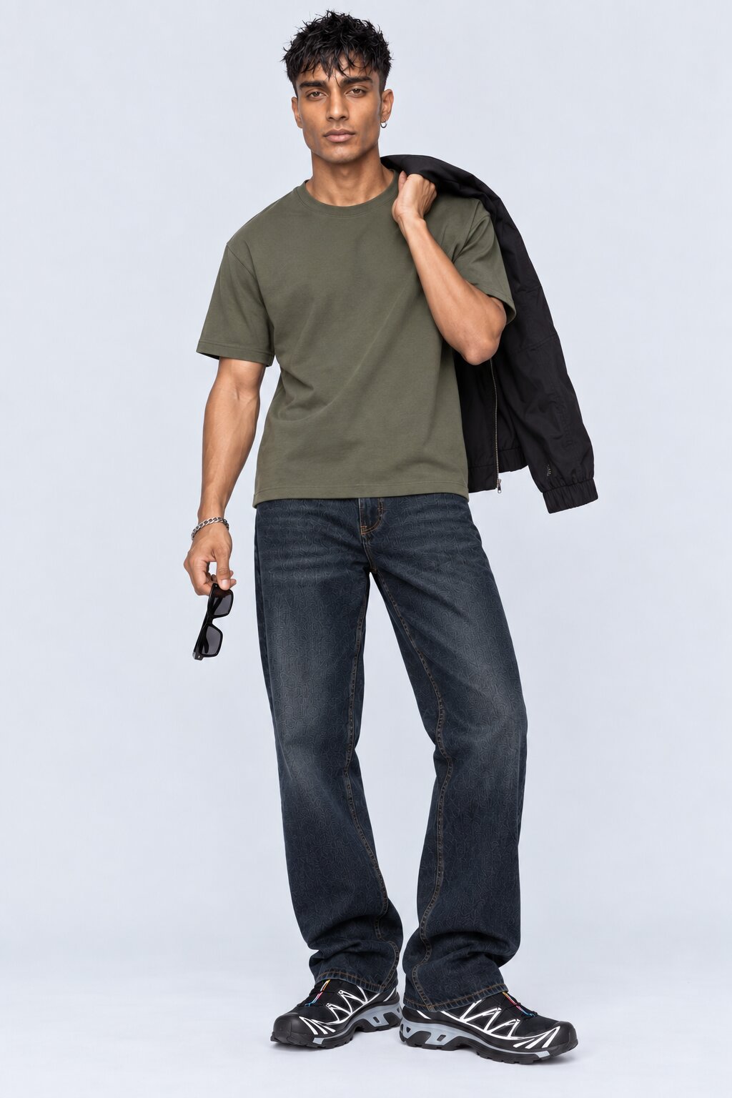 Mens Blue Tonal Print Regular Fit Jeans - Image 6