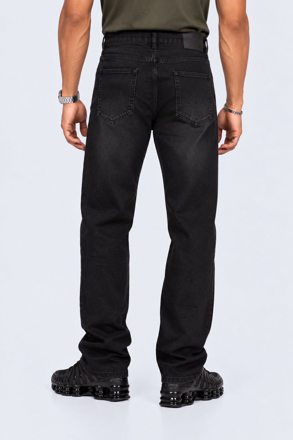 Mens Regular Fit Charcoal Crinkle Wash Jeans - Image 5