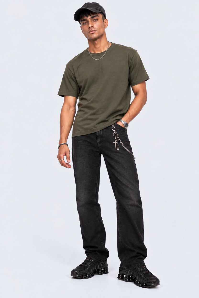 Mens Regular Fit Charcoal Crinkle Wash Jeans - Image 6