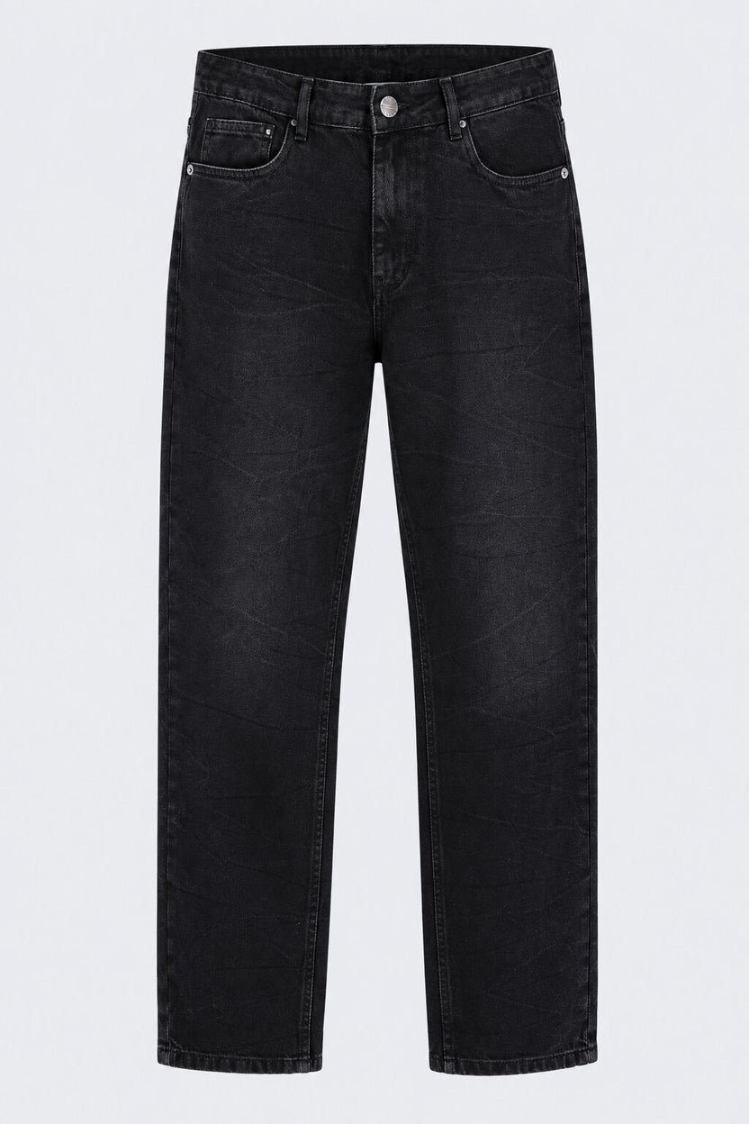 Mens Regular Fit Charcoal Crinkle Wash Jeans - Image 7