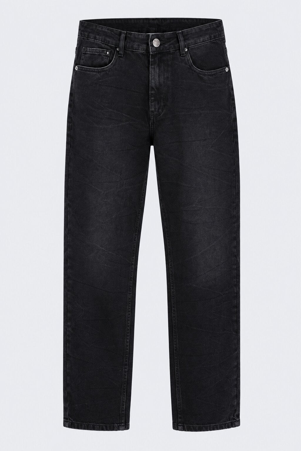 Mens Regular Fit Charcoal Crinkle Wash Jeans - Image 7