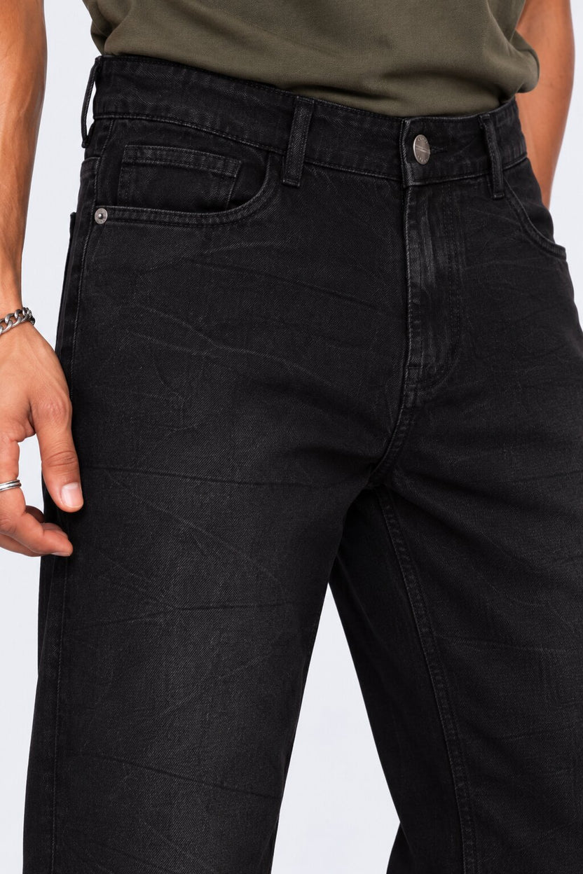 Mens Regular Fit Charcoal Crinkle Wash Jeans - Image 9