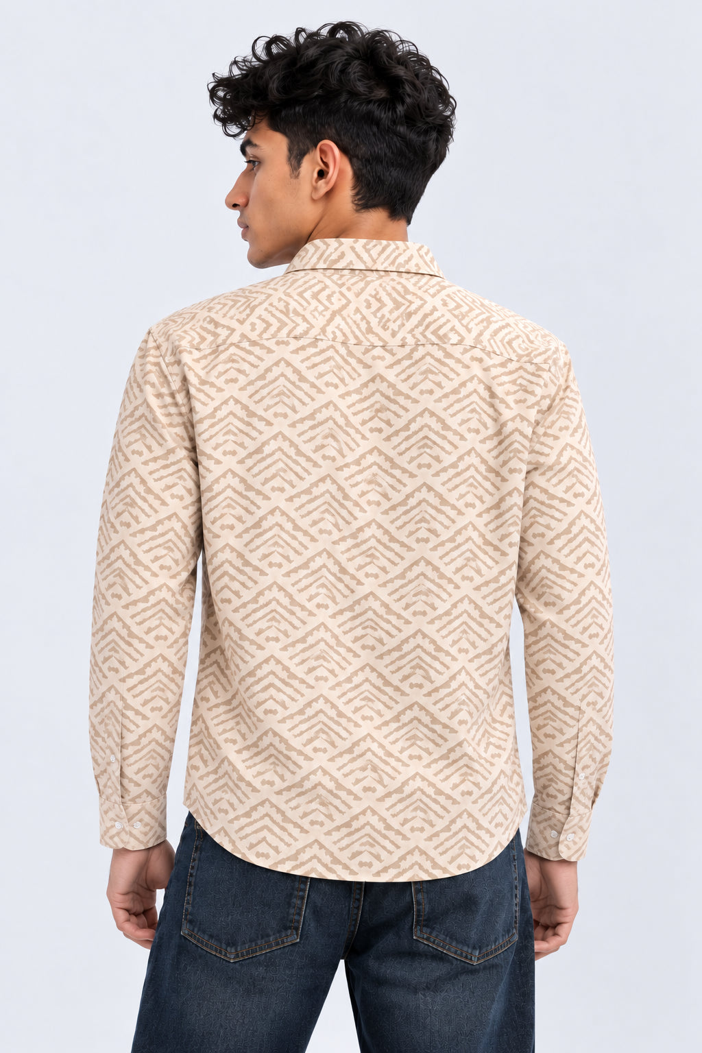 Mens Regular Fit Beige Geometric Print Shirt - Image 5