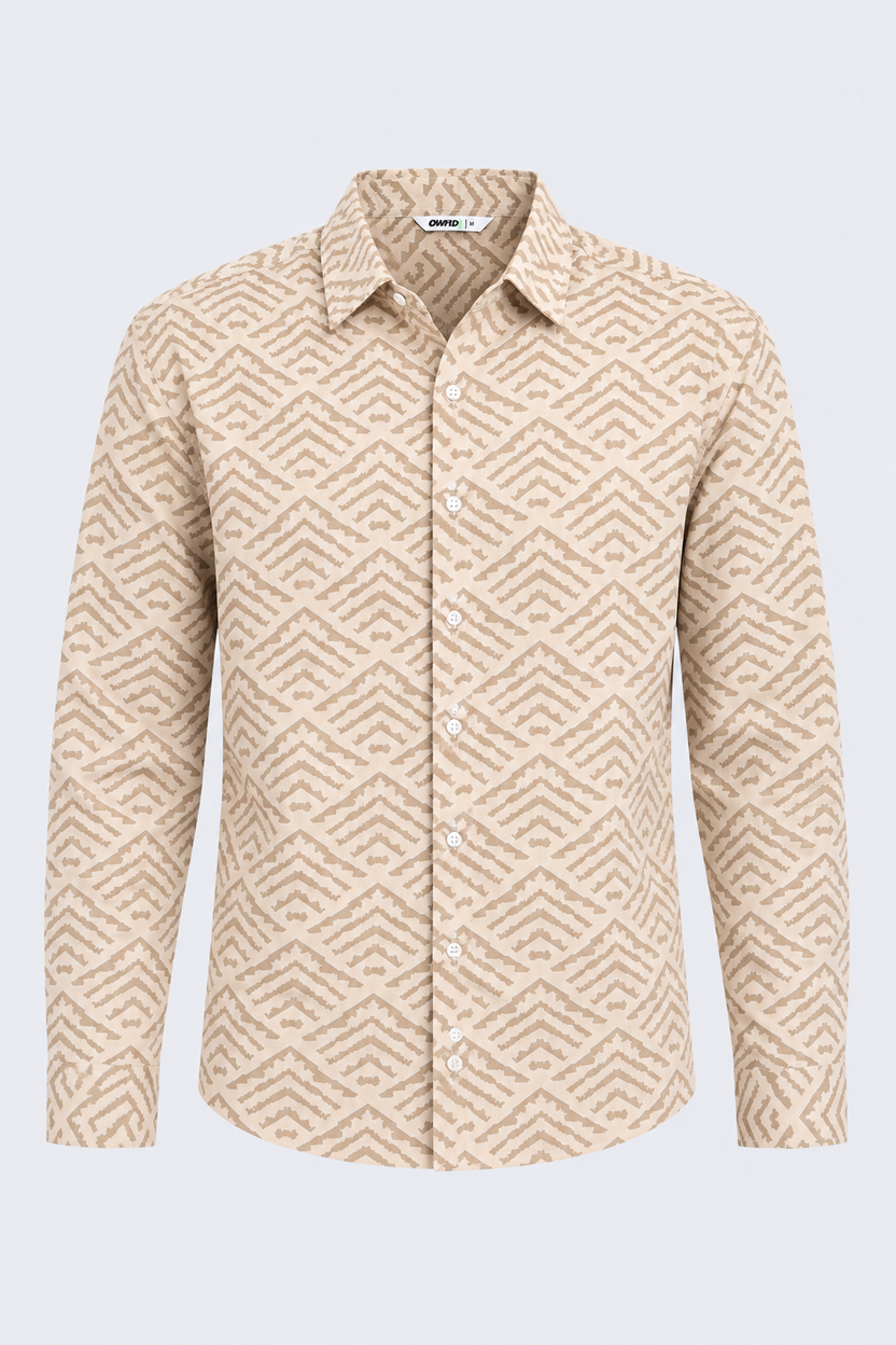 Mens Regular Fit Beige Geometric Print Shirt - Image 7