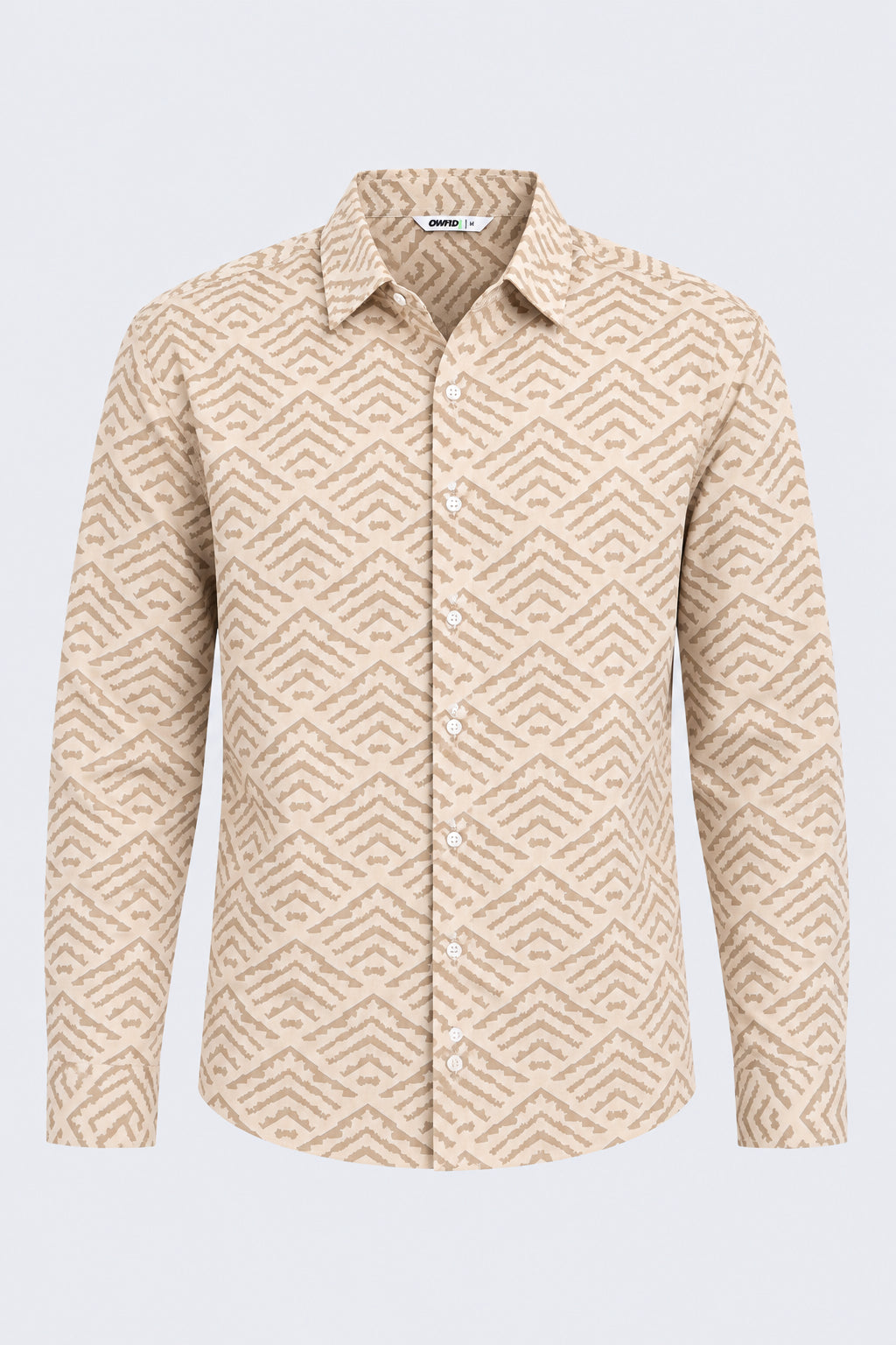 Mens Regular Fit Beige Geometric Print Shirt - Image 7