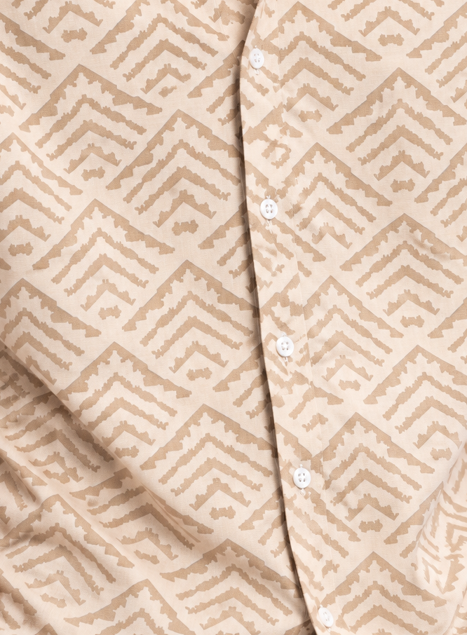 Mens Regular Fit Beige Geometric Print Shirt - Image 8