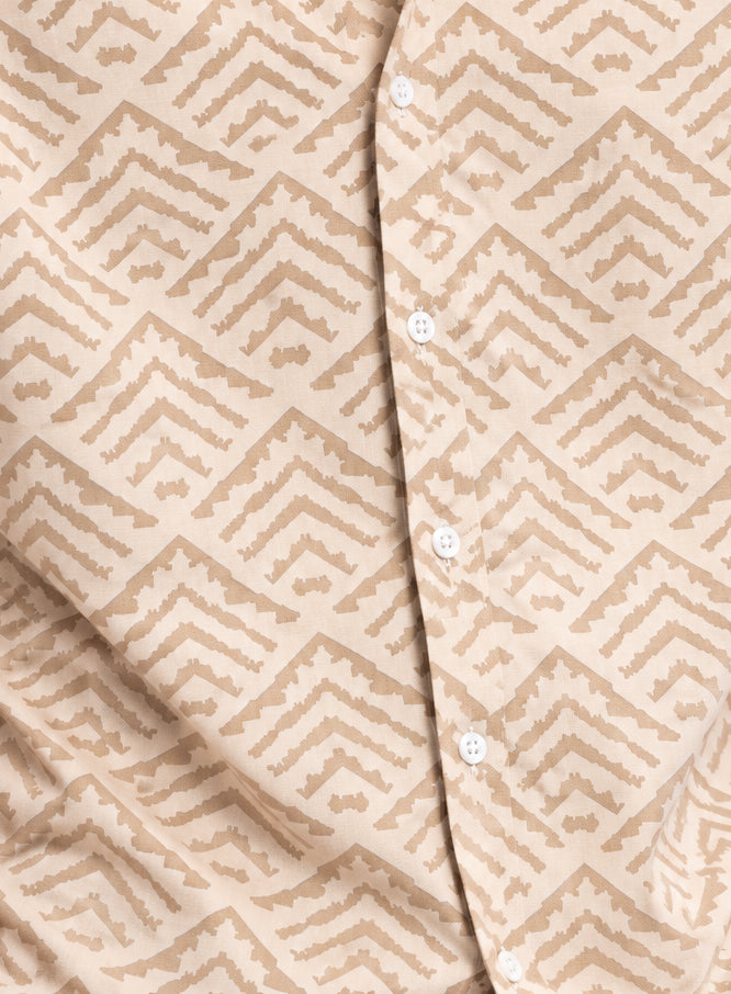 Mens Regular Fit Beige Geometric Print Shirt - Image 8