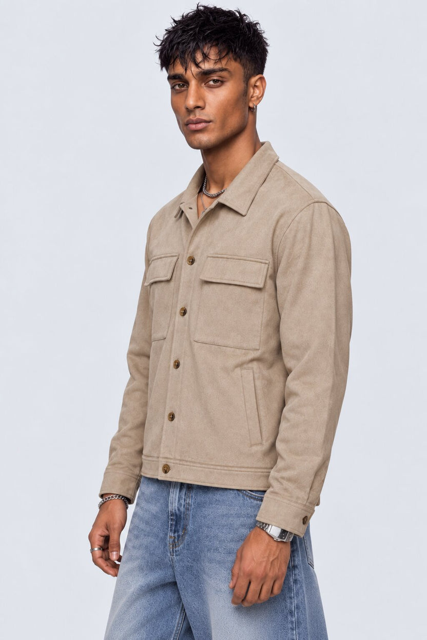 Mens Relaxed Fit Beige Utility Shaket - Image 4