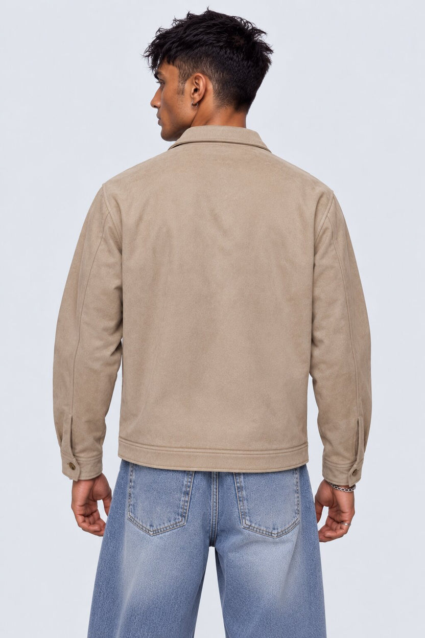 Mens Relaxed Fit Beige Utility Shaket - Image 5