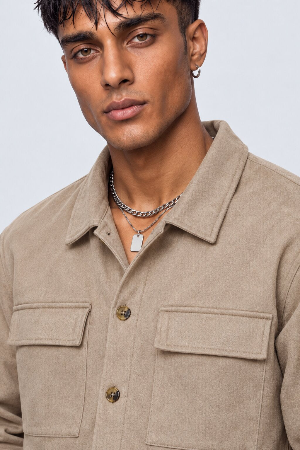 Mens Relaxed Fit Beige Utility Shaket - Image 9