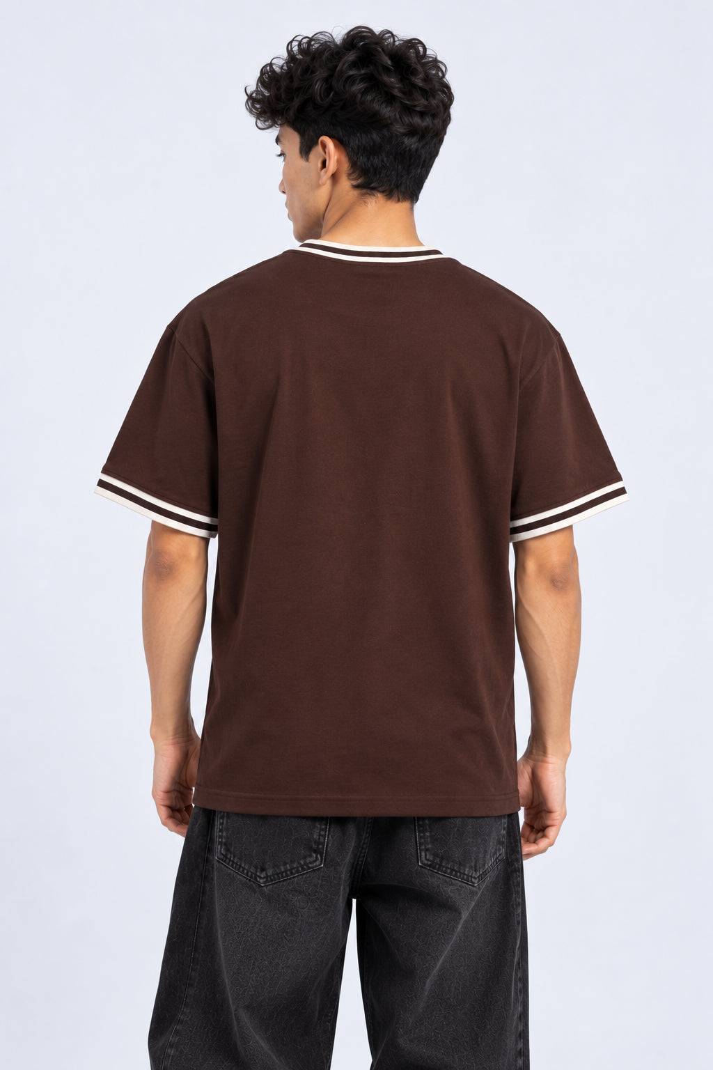 Mens Brown Solid Contrast Trim T-Shirt - Image 5