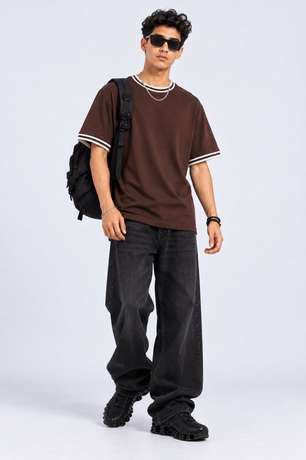 Mens Brown Solid Contrast Trim T-Shirt - Image 6