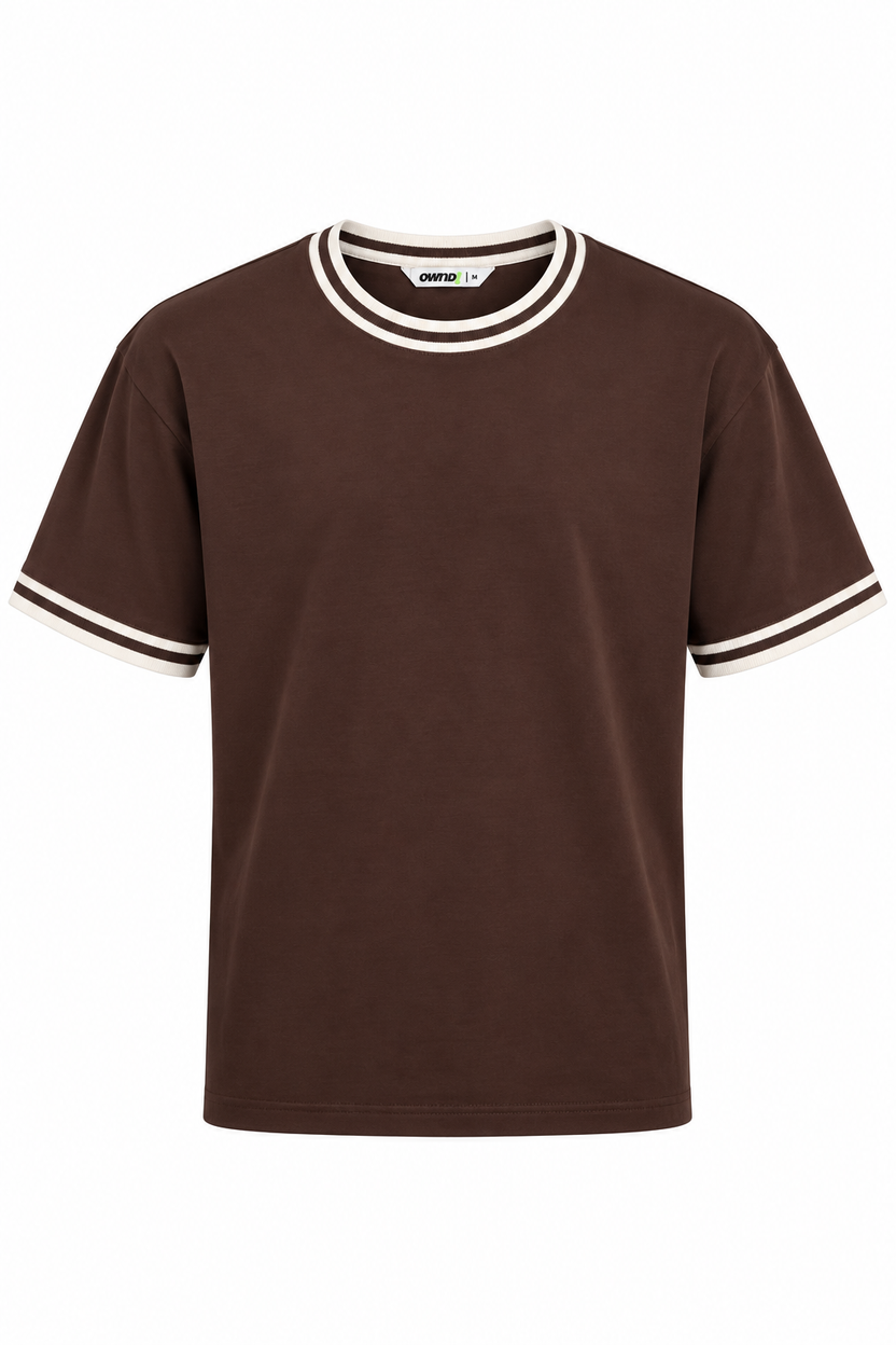 Mens Brown Solid Contrast Trim T-Shirt - Image 7