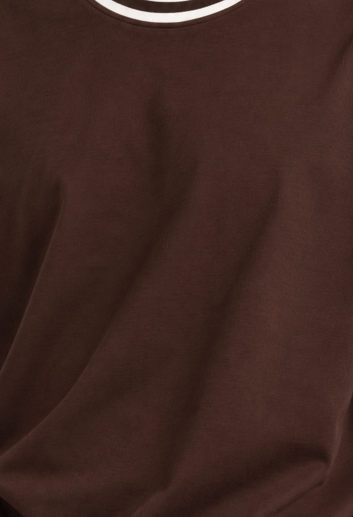 Mens Brown Solid Contrast Trim T-Shirt - Image 8