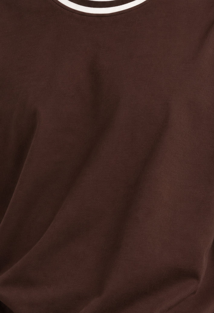 Mens Brown Solid Contrast Trim T-Shirt - Image 8