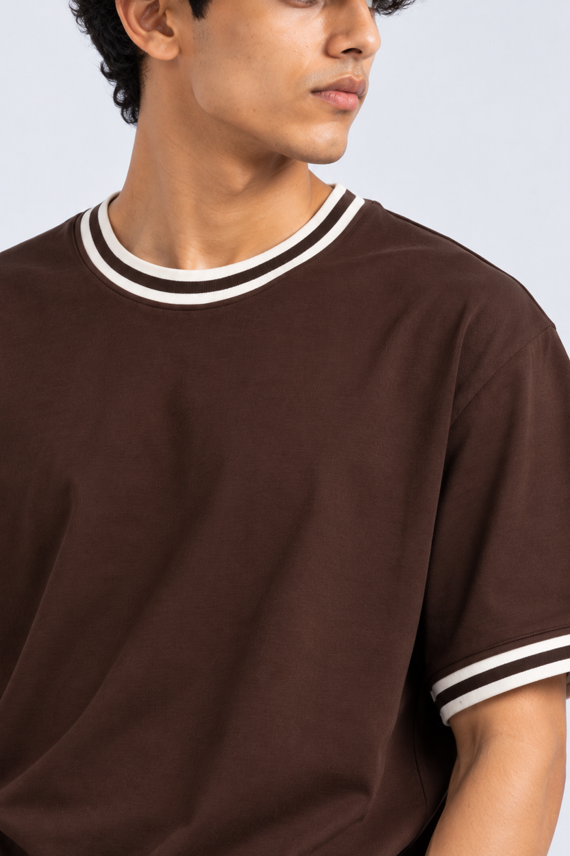 Mens Brown Solid Contrast Trim T-Shirt - Image 9