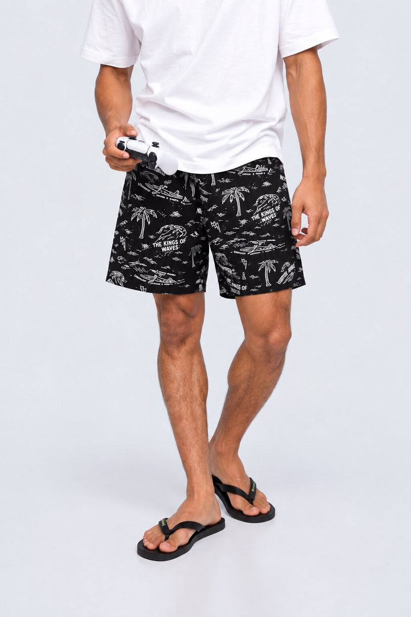 Mens Black Tropical Print Boxer - Image 1
