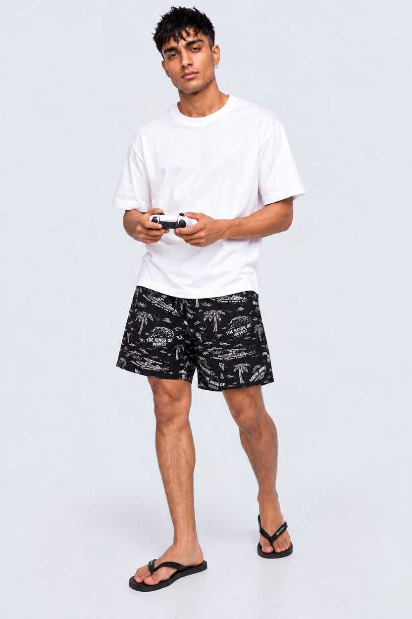 Mens Black Tropical Print Boxer - Image 6
