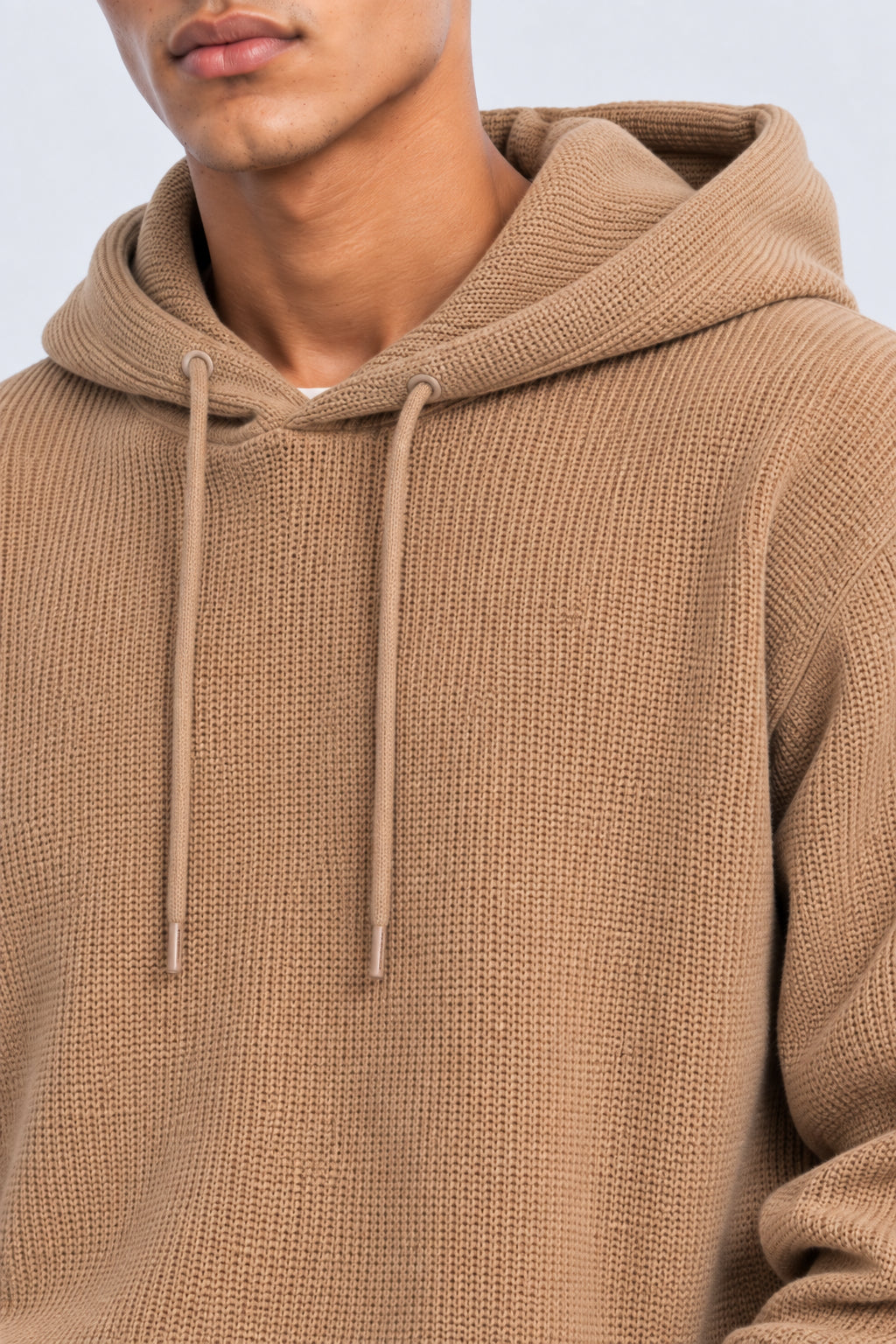 Mens Beige Textured Knit Hooded Sweater - Image 3