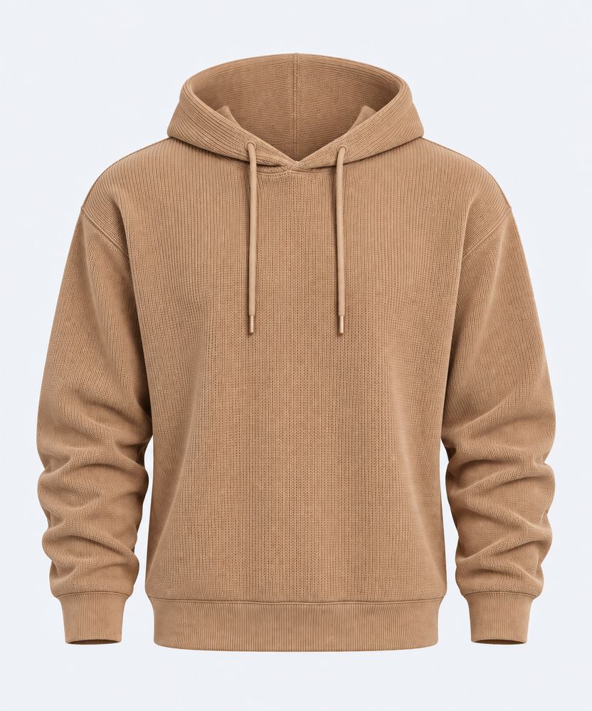 Mens Beige Textured Knit Hooded Sweater - Image 7