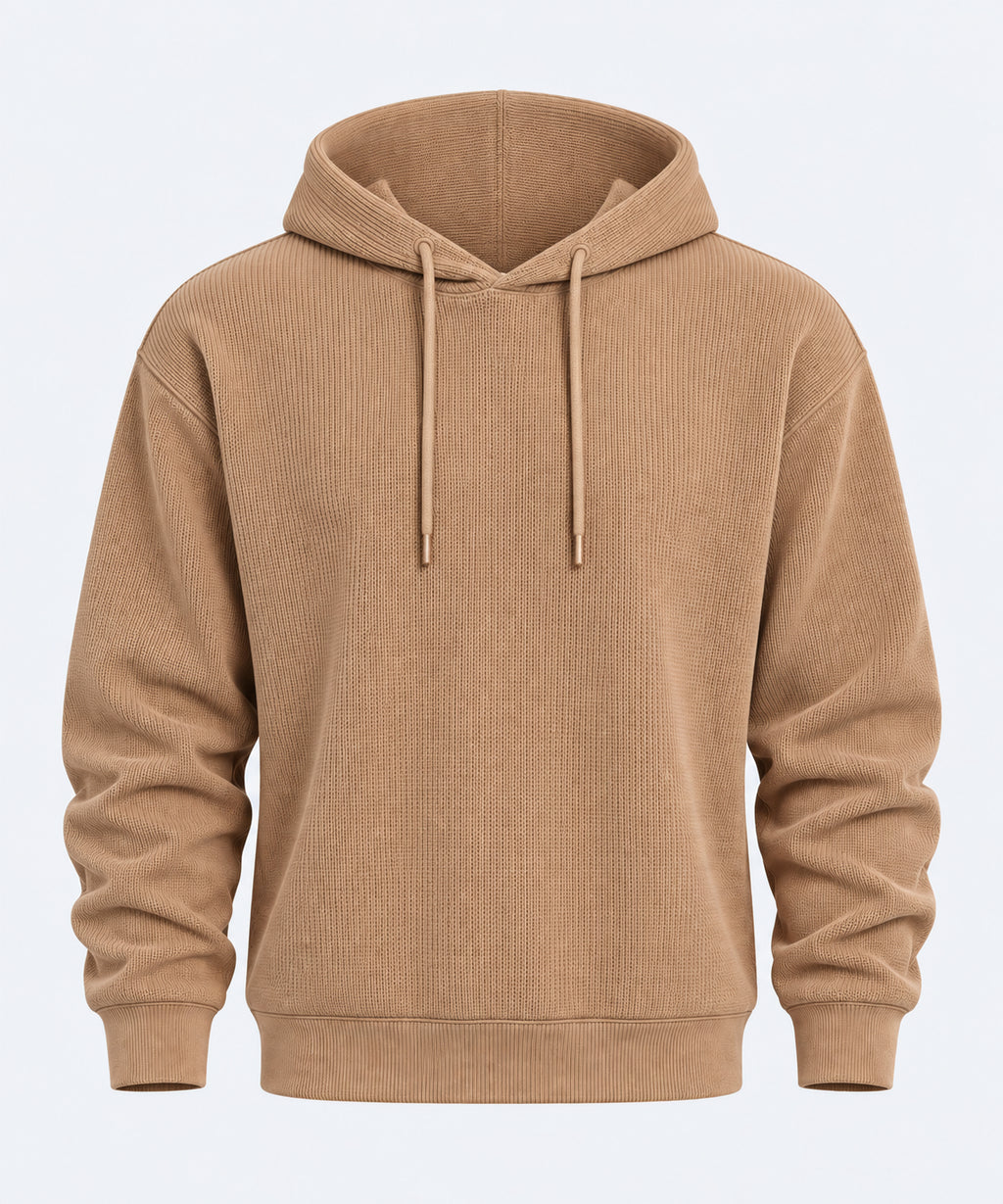 Mens Beige Textured Knit Hooded Sweater - Image 7
