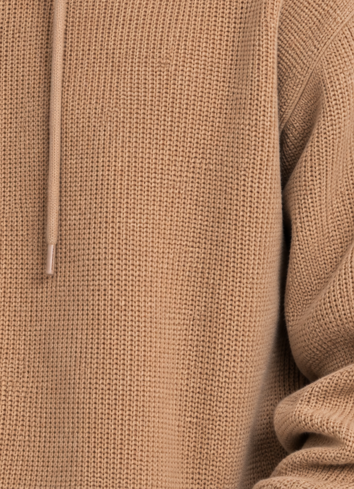 Mens Beige Textured Knit Hooded Sweater - Image 8