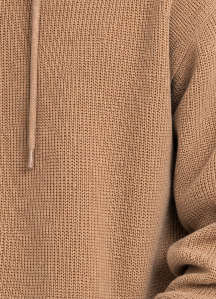 Mens Beige Textured Knit Hooded Sweater - Image 8