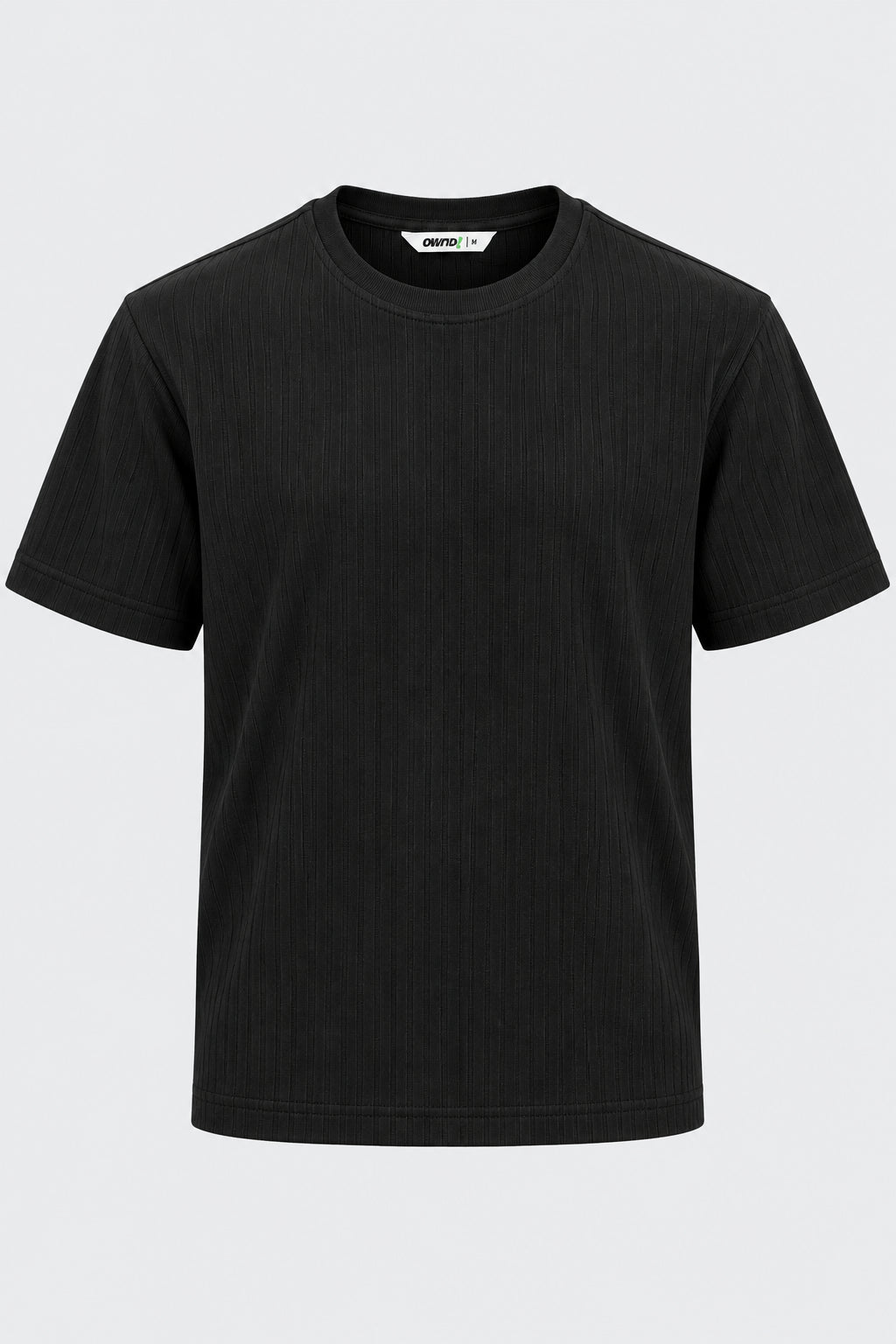 Mens Black Textured Ribbed Crew Neck T-Shirt - Image 7