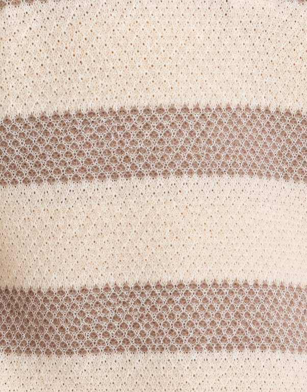 Mens Beige Striped Textured Knit Polo T-Shirt - Image 8