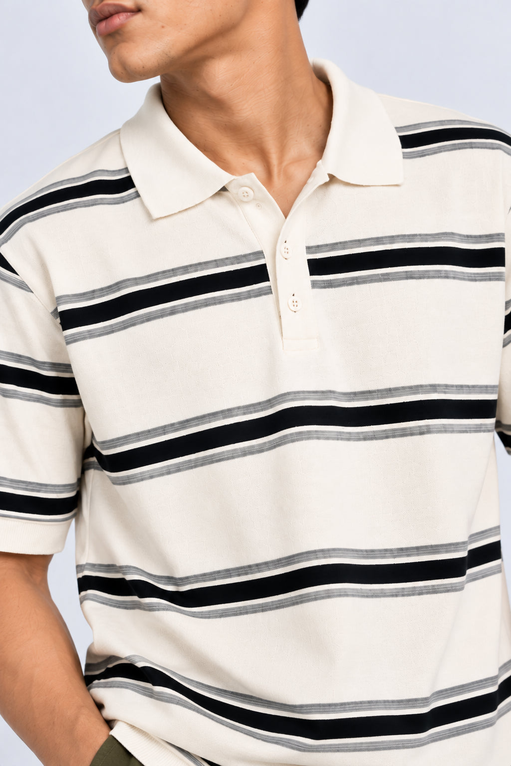 Mens Striped White Polo Collar T-Shirt - Image 9