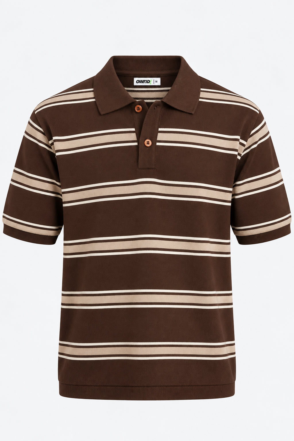 Mens Striped Brown Polo Collar T-Shirt - Image 7